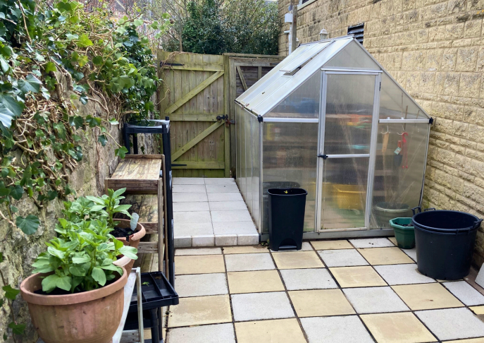 The new paving outside of the greenhouse.