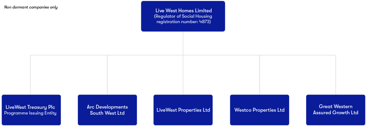 Graphic displaying LiveWest's group structure. 