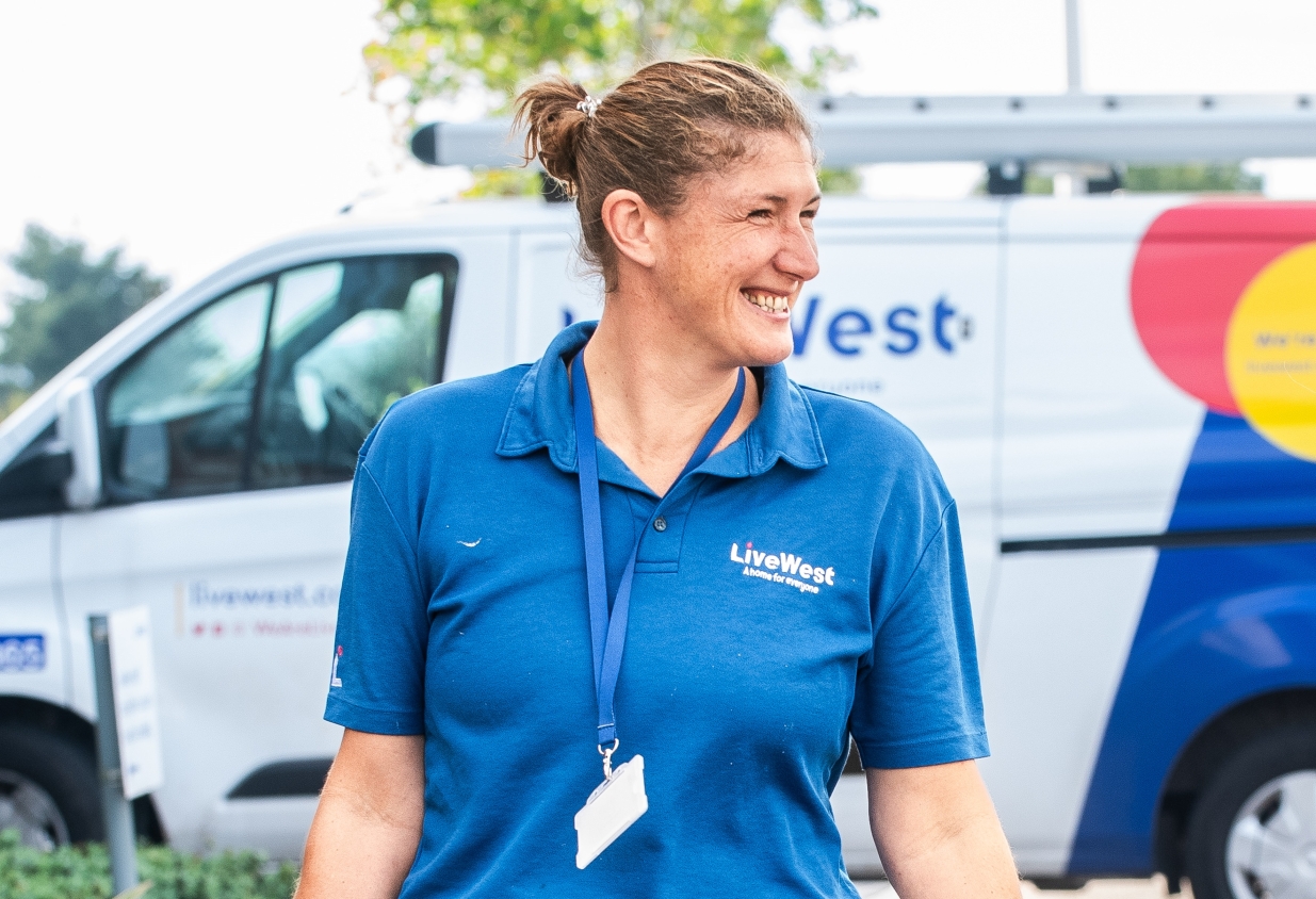 Our colleague Gayle walking away from her van.