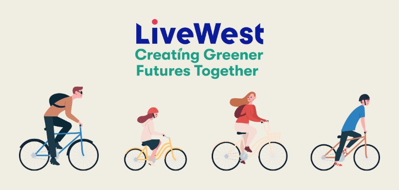 LiveWest logo with family cycling