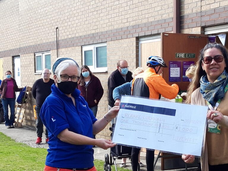 Remake Cornwall handed a cheque by LiveWest to support services