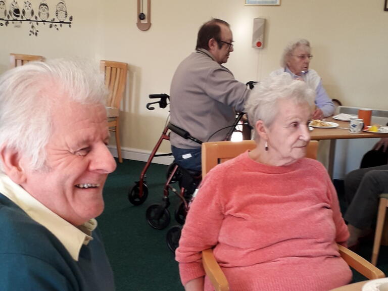 Residents enjoying the communal room again at St T