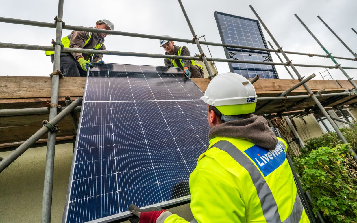 Solar panels being put on a LiveWest home through our Cby28 Programme.